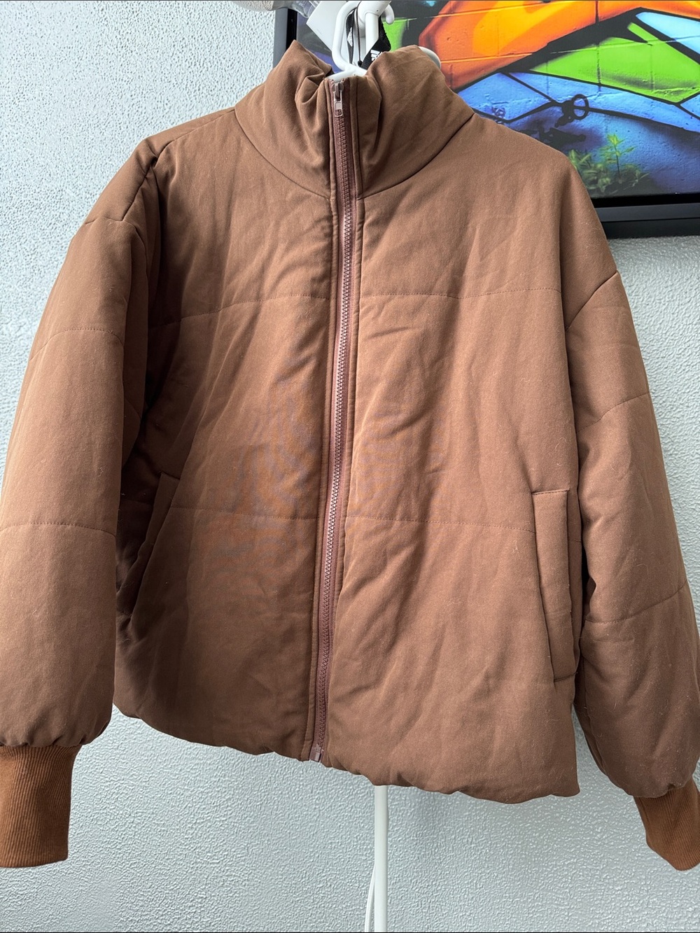 Brown Puffer Jacket - Women's Cozy Zip-Up